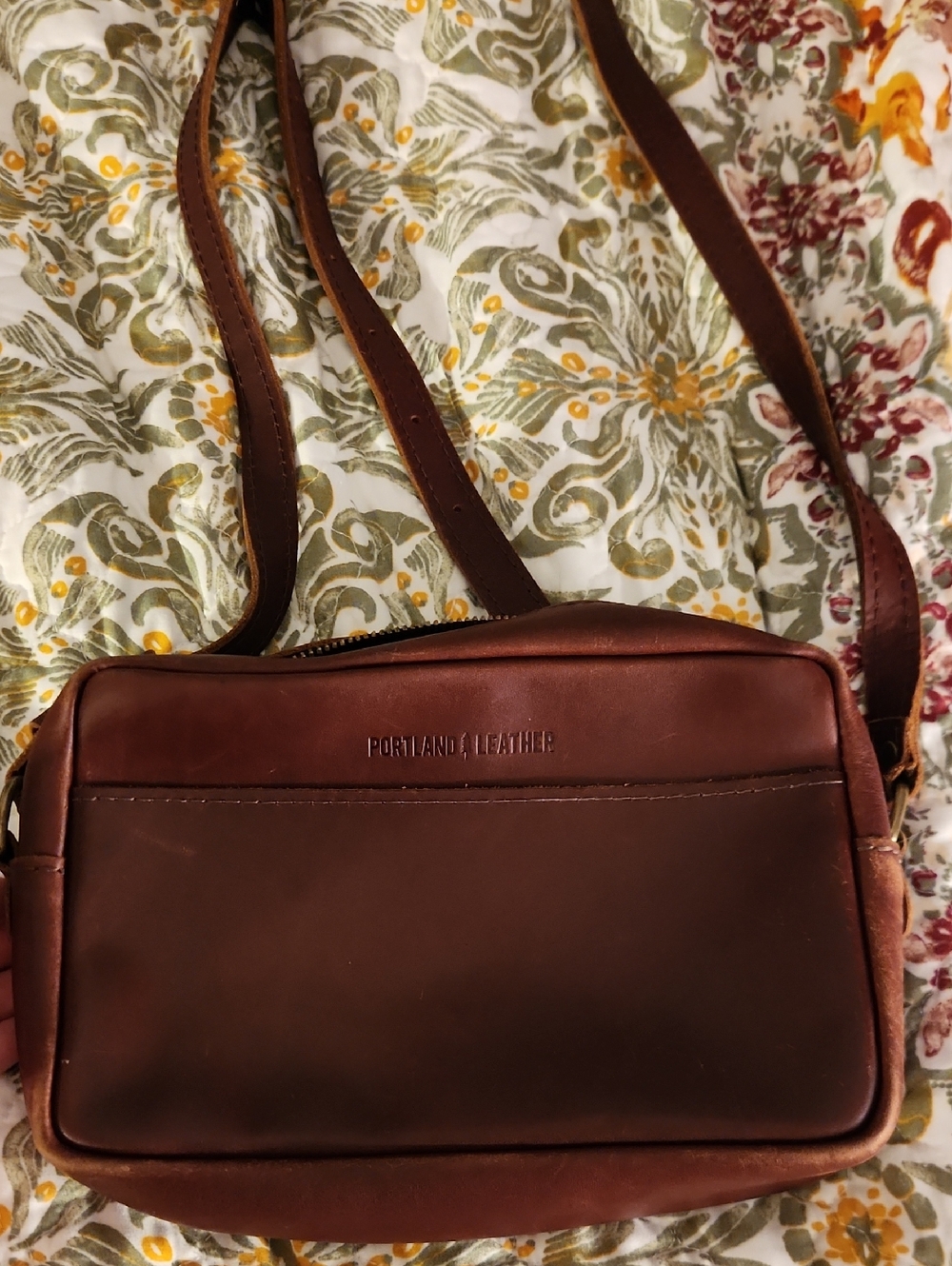 Portland Leather Chestnut Brown Leather Messenger Crossbody